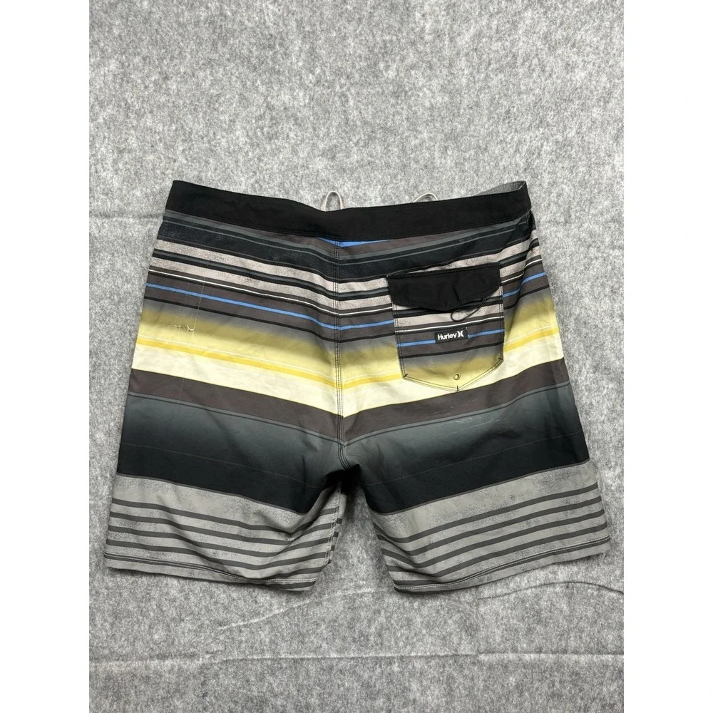 Hurley Mens Yellow/Brown/Gray/Blue Striped Swim Drawstring Trunks Active Size 36